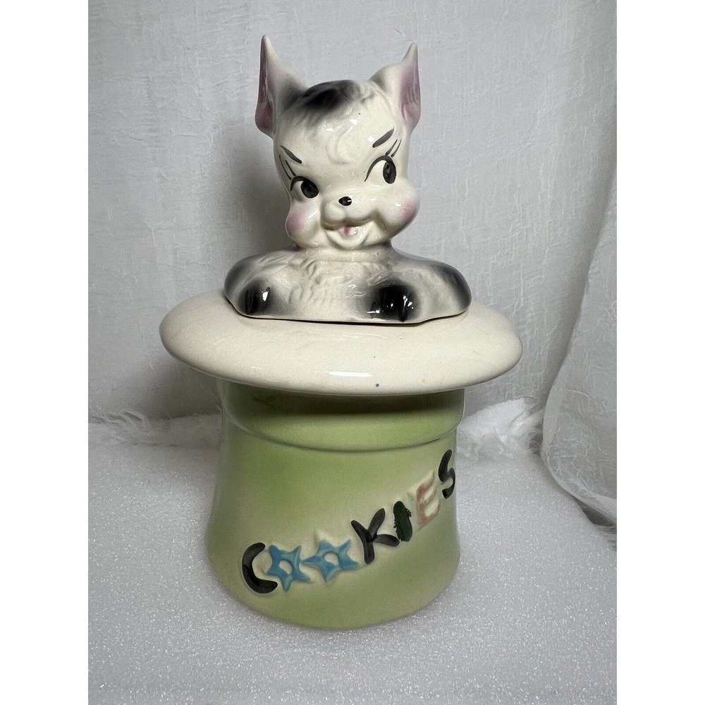 VINTAGE 1950'S RABBIT IN HAT - BISQUE USA. 12" COOKIE JAR